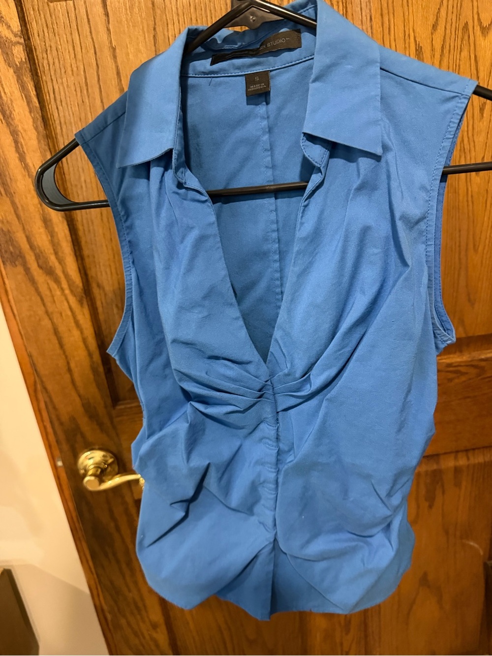 Express Studio Blue Sleeveless Twist-Front Blouse